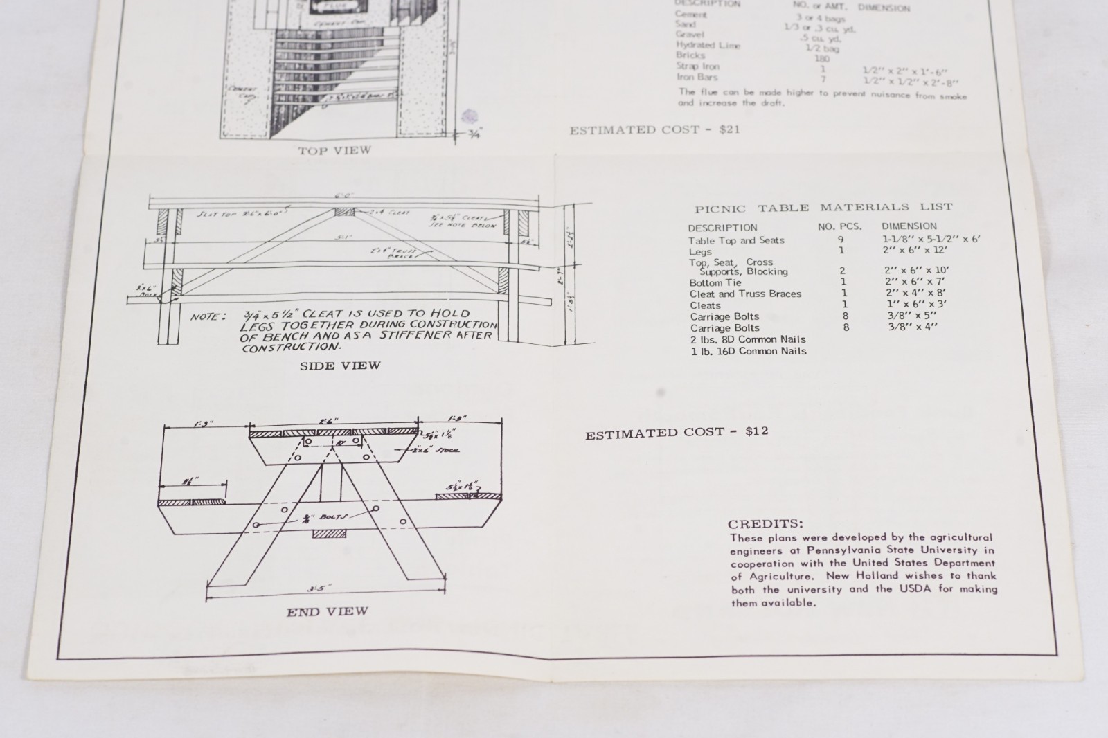 Vintage New Holland Grassland Plan Service Picnic Table Plans Blueprint