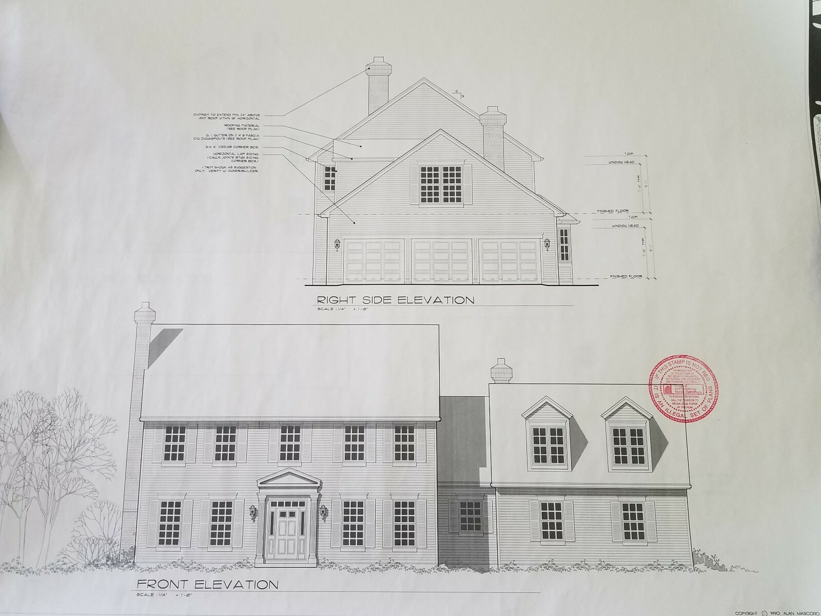 (2) Sets of Blueprints – House Plans 2846 sqft Saltbox Traditional Colonial Home
