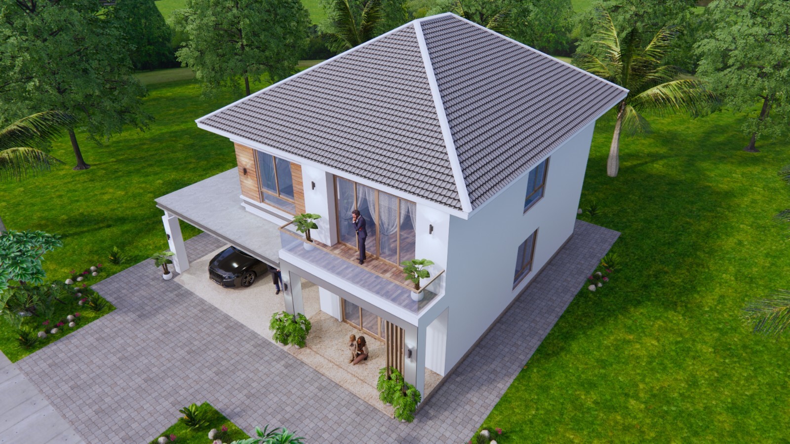 29×39 Feet House Design Plans 8.5×12 Meter 4 Bed 3 Bath Hip Roof (A4 Hard Copy)