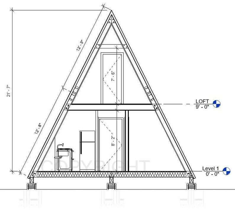 22′ x 36′ A Frame Modern Cabin House – Plan Blueprint PDF or Print Drawing ~