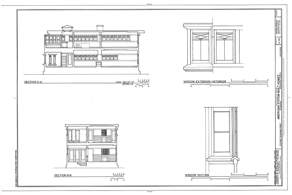 Frank Lloyd Wright, Prairie School, house plans, narrow lot, PRINTED