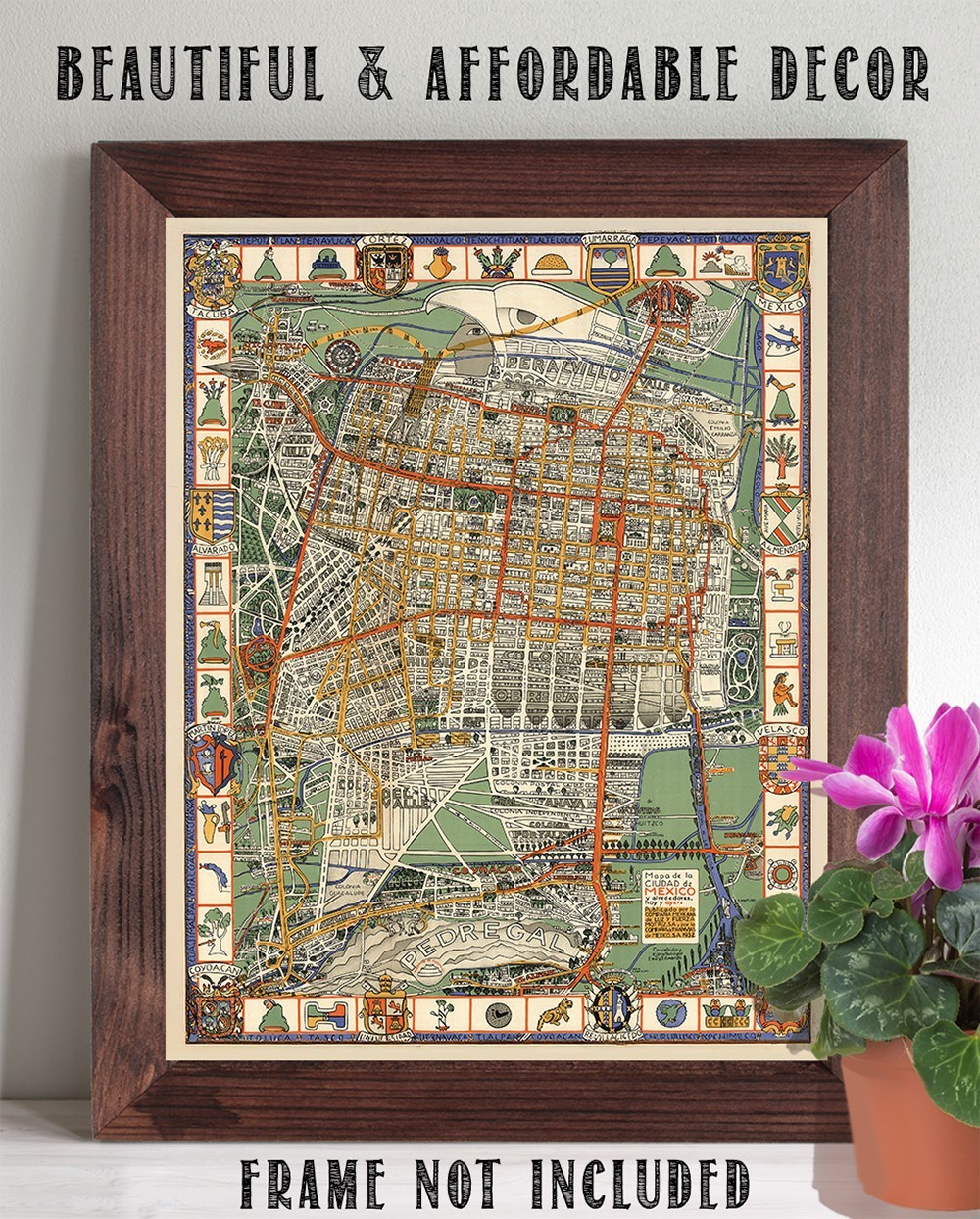 1932 Mexico City Pictorial Map Vintage Mexican Capital Poster Print