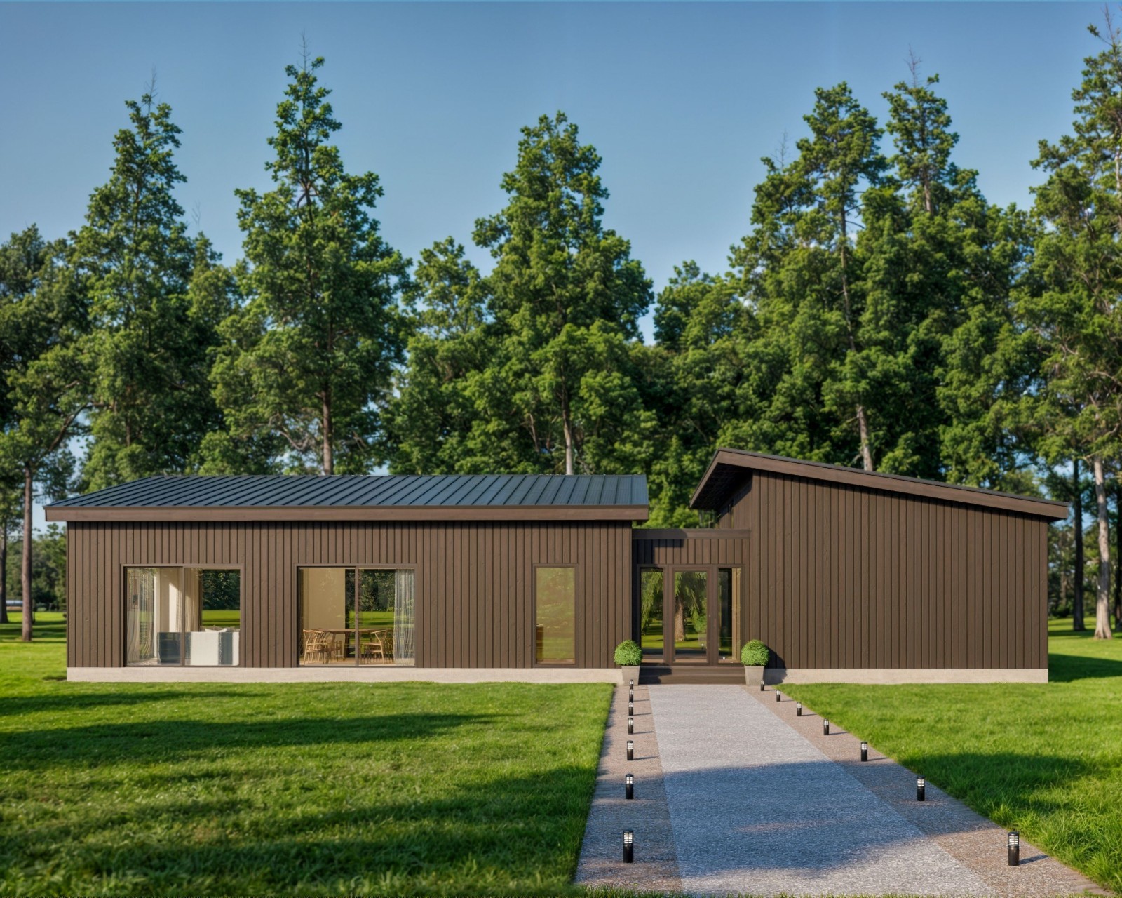 Modern Cabin House, L-shape House, 3 Bed 2 Bath, 1600 Sq Ft, Architectural Plans