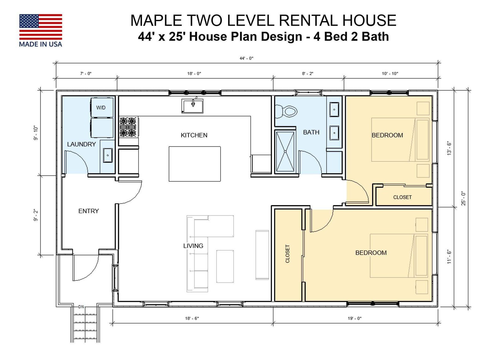Maple two-level Duplex House Plan Design – 2200 SF – Modern Multifamily – Drawin