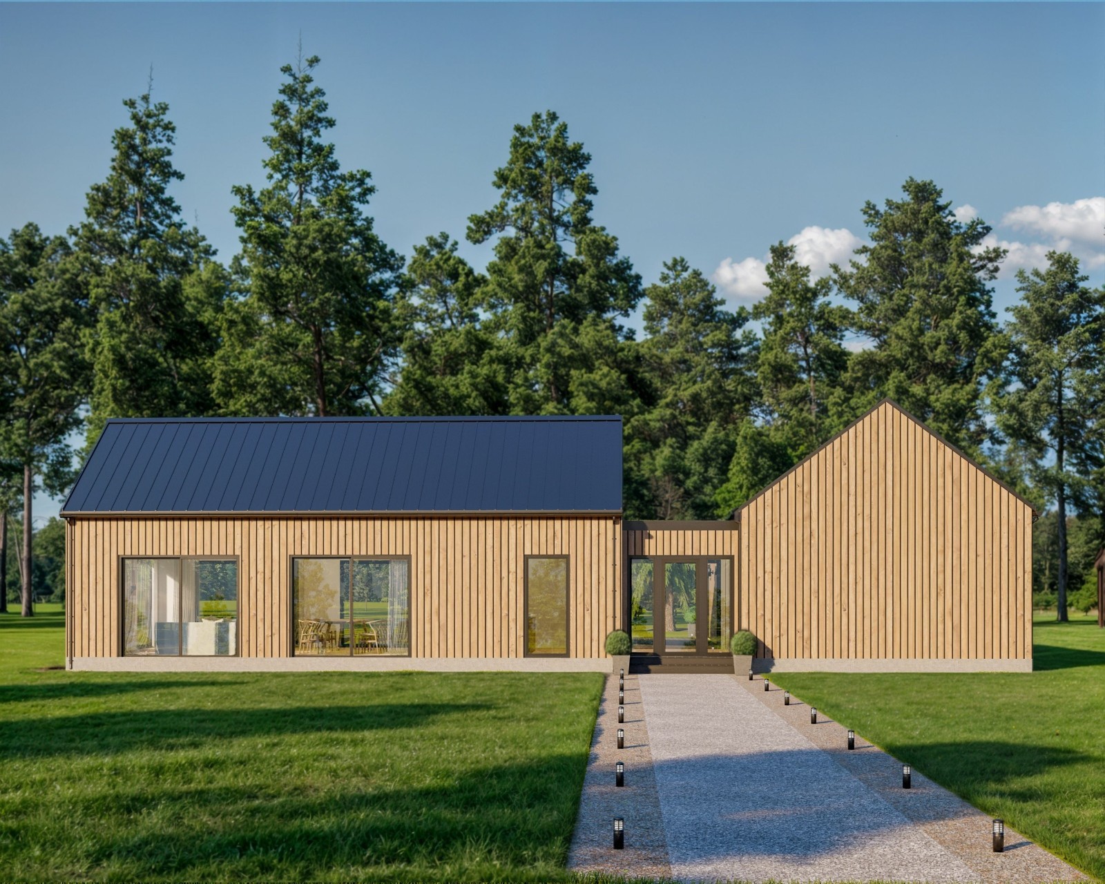 Modern Cabin House, L-shape House, 3 Bed 2 Bath, 1600 Sq Ft, Architectural Plans