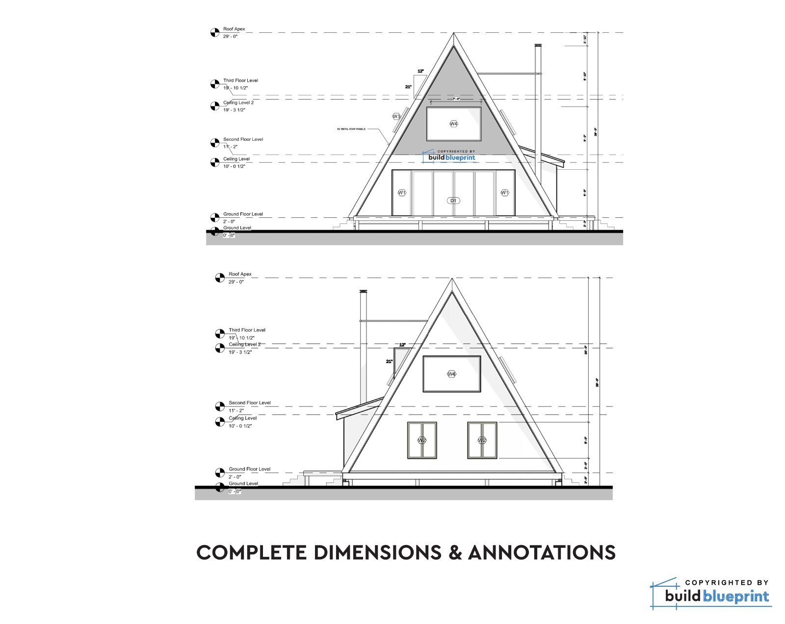 30′ x 42′ A-Frame Modern Getaway Cabin Architectural Plans – PDF Download