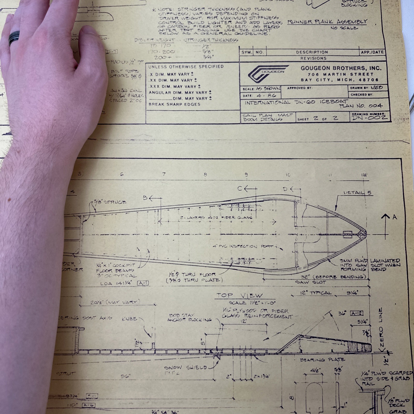 Vintage Blueprint International DN-60 Iceboat Gougeon Brothers Bay City Michigan