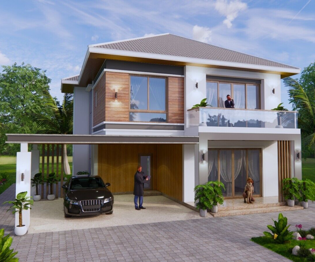 29×39 Feet House Design Plans 8.5×12 Meter 4 Bed 3 Bath Hip Roof (A4 Hard Copy)