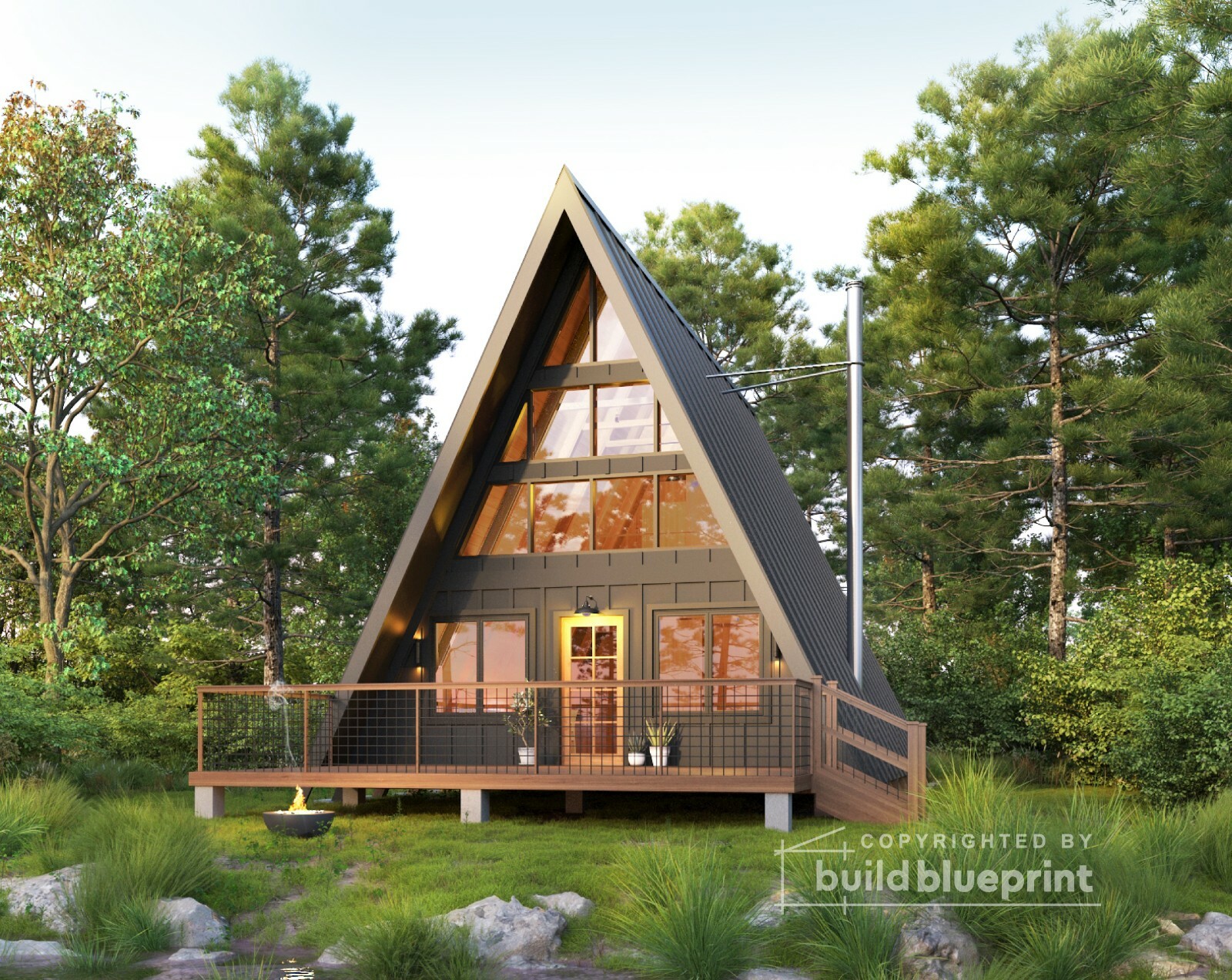 24′ x 36′ Modern A-Frame Cabin Architectural Plans Blueprint PDF Download
