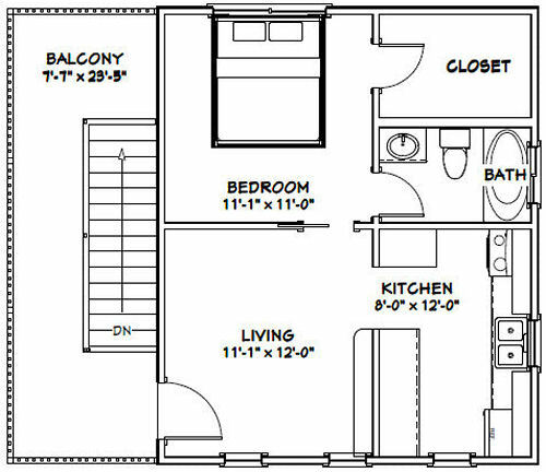 20×24 Duplex — PDF Floor Plan — 960 sq ft — Model 1A