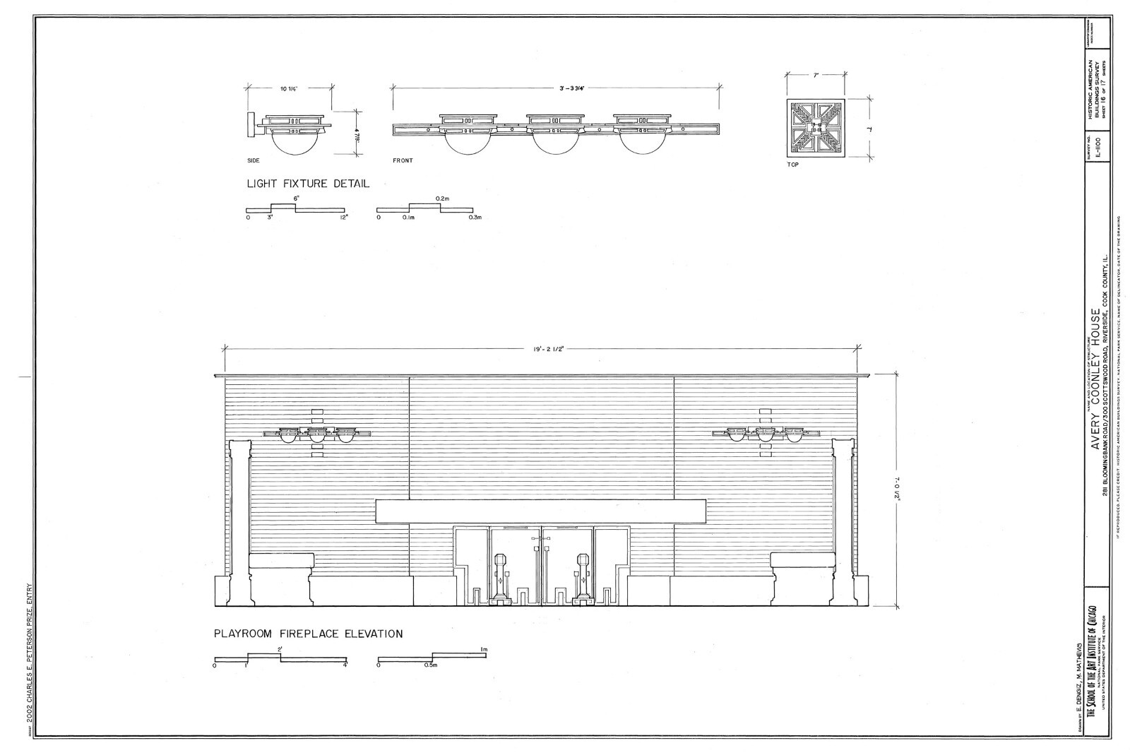 Frank Lloyd Wright Prairie Style home, architectural drawings, Coonley House