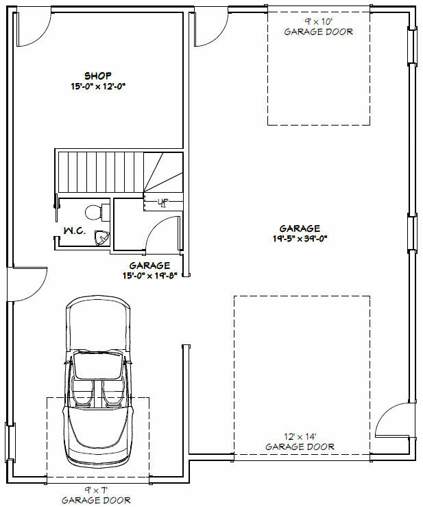 36×42 Apartment with 1-Car 1-RV Garage — PDF Floor Plan — 853 sqft — Model 2A