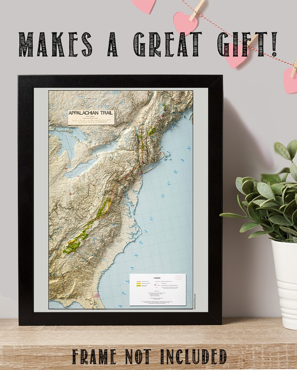 Appalachian Trail Shaded Relief Map Eastern US Hiking Topographic Wall Art