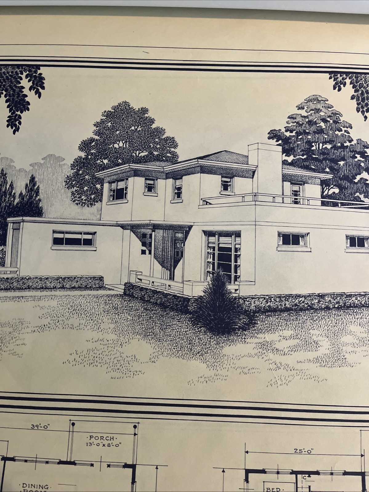 Vintage 1948 MCM Contemporary Home Blueprint Triflex Service Washington DC Plan