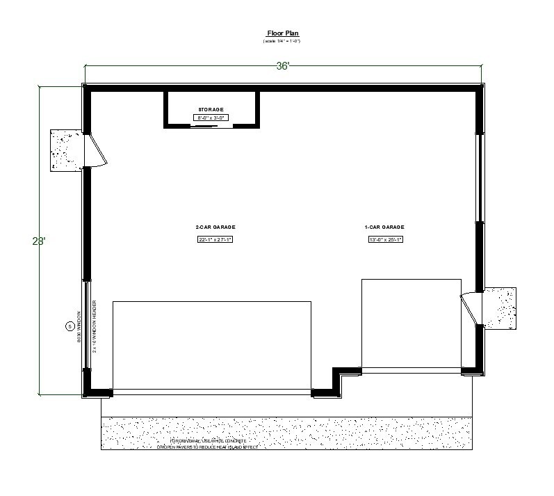 36 ‘x 28’ Garage Plans, 3-Car Traditional Garage Architectural Blueprints