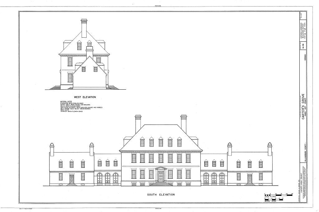 Carter’s Grove Plantation – colonial brick mansion, architectural PRINTED Plans