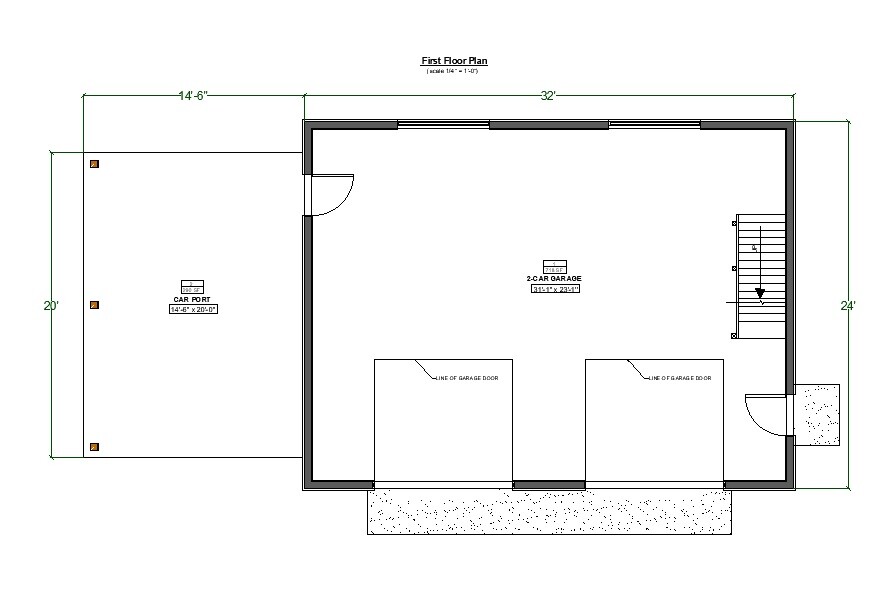 Traditional 2-car Detached Garage Plan with Attic and Carport
