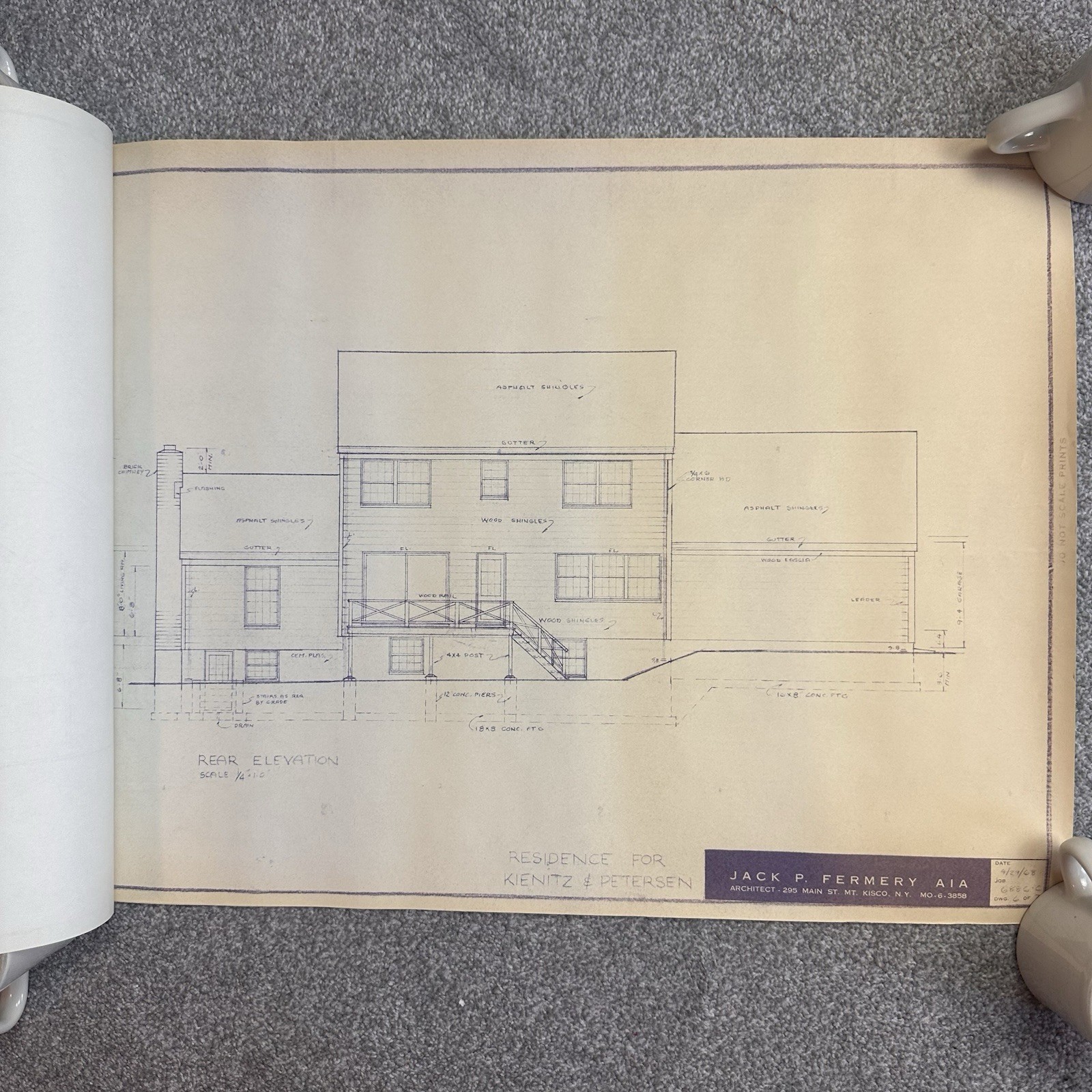 1960’s VTG Mid Century Modern House Blueprints Plan Kisco NY Complete 7 Pages