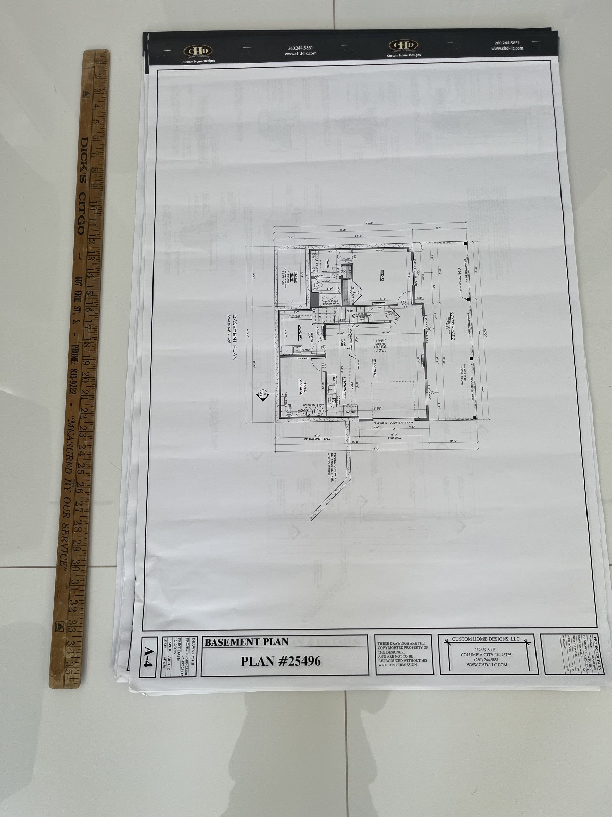 Set of Five (5) Three Page Architectural Drawings of Basement Plans Foundation