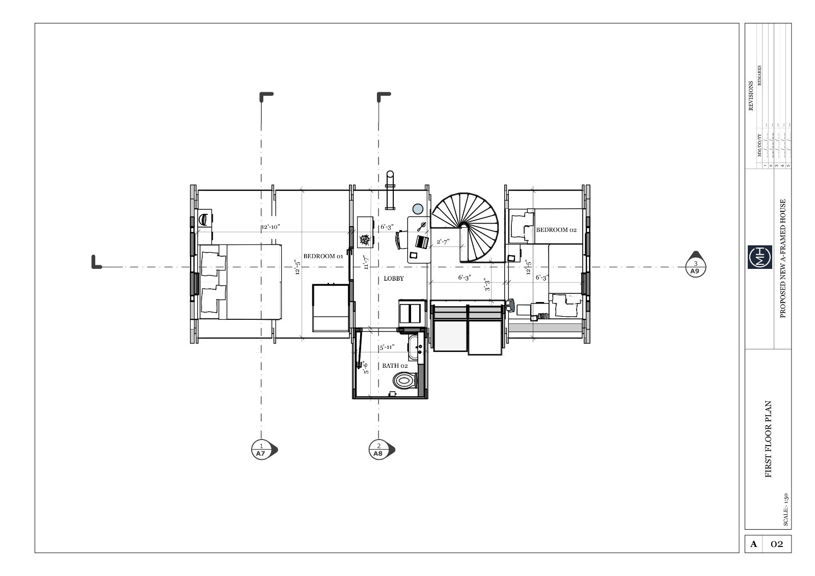 A-Framed Cabin House Plan DWG CAD File And PDF For Blueprint Plans – 1417sqft
