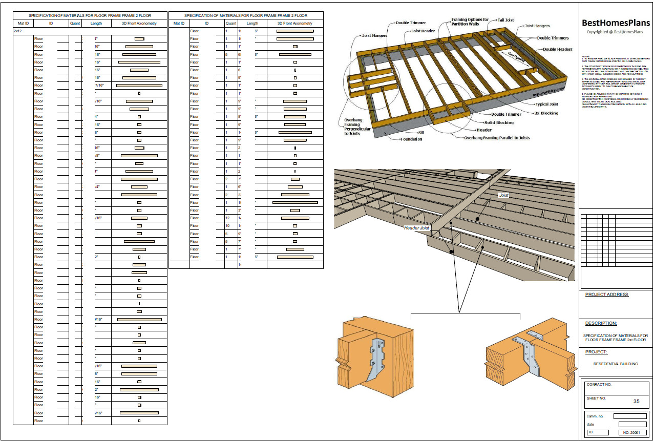 45’x32’ 5 Bed, 3 Bath Two-Story House Architectural Build Plans PDF.