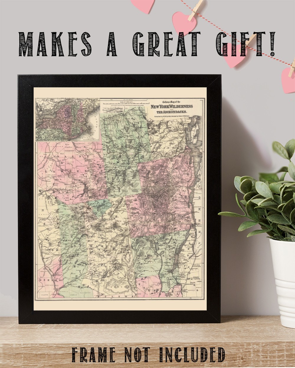 New York Wilderness & Adirondacks Antique Map Vintage Upstate Travel Wall Art