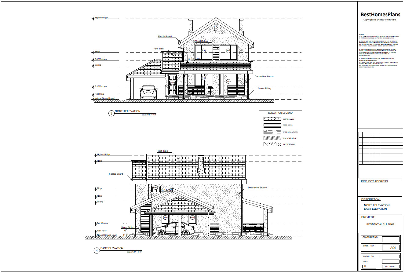 40’x45’ 3 Bed, 3 Bath Modern Cottage Architectural Build Plans PDF Download.