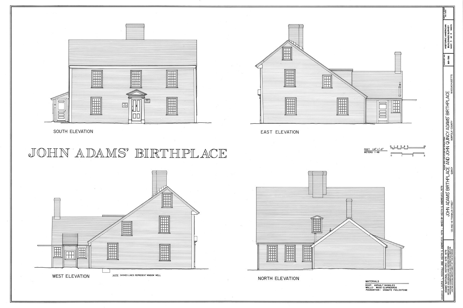 John Adams House, ca 1681 – Saltbox Colonial home floor plans, 3 bedrooms
