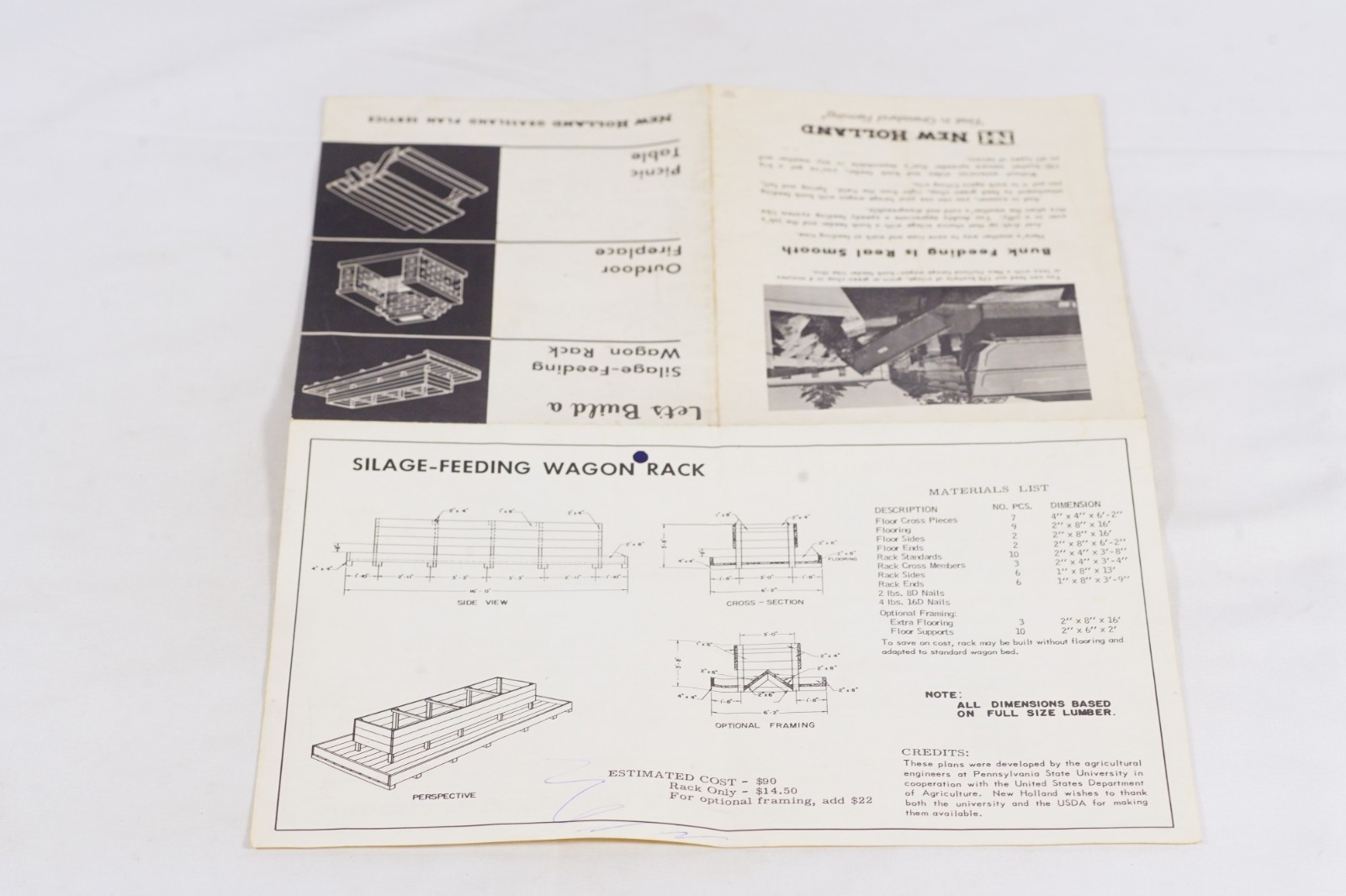 Vintage New Holland Grassland Plan Service Picnic Table Plans Blueprint
