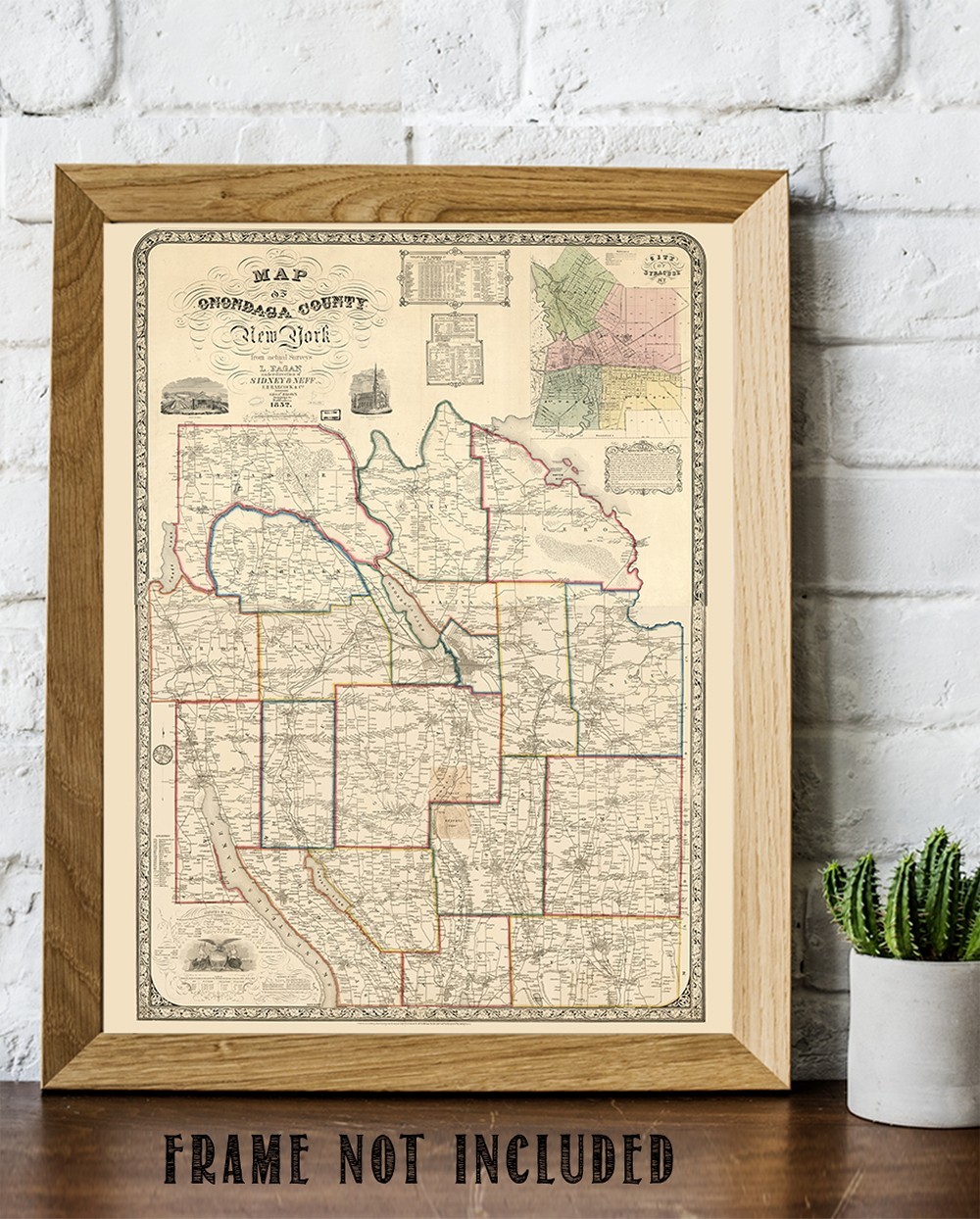 Onondaga County New York 1852 Vintage Map Historic Central NY Cartography