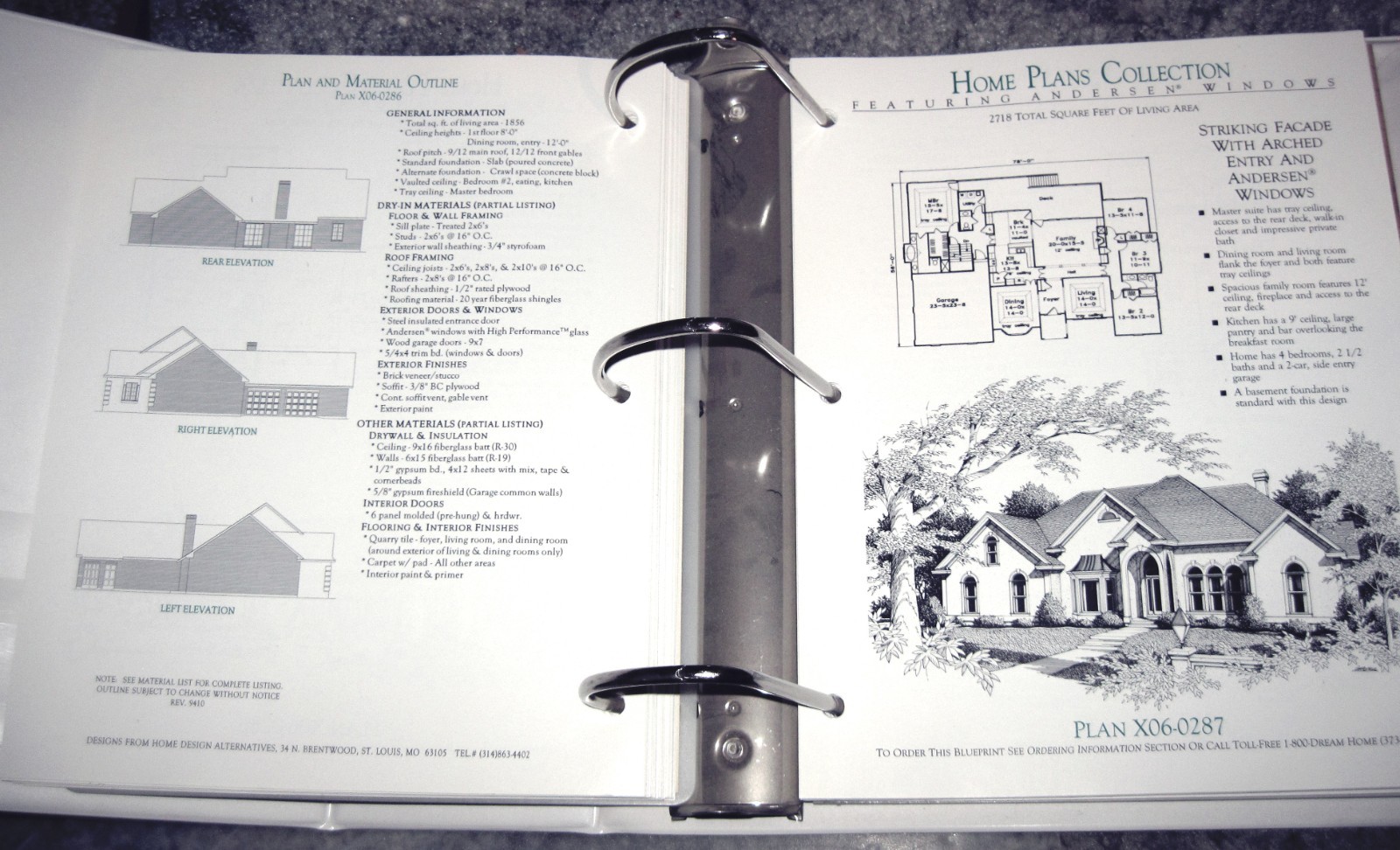 1995 Binder Book of Home Plans Featuring Andersen Windows Contractor’s Edition