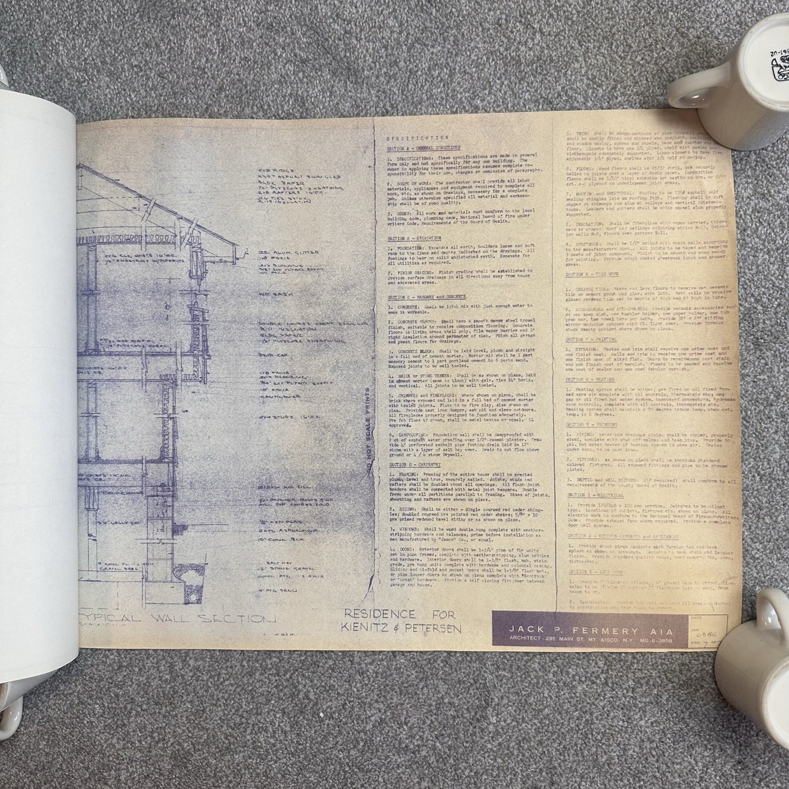 1960’s VTG Mid Century Modern House Blueprints Plan Kisco NY Complete 7 Pages