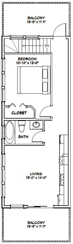 36×40 Apartment with 1-Car 1-RV Garage — PDF Floor Plan — 821 sqft — Model 1G