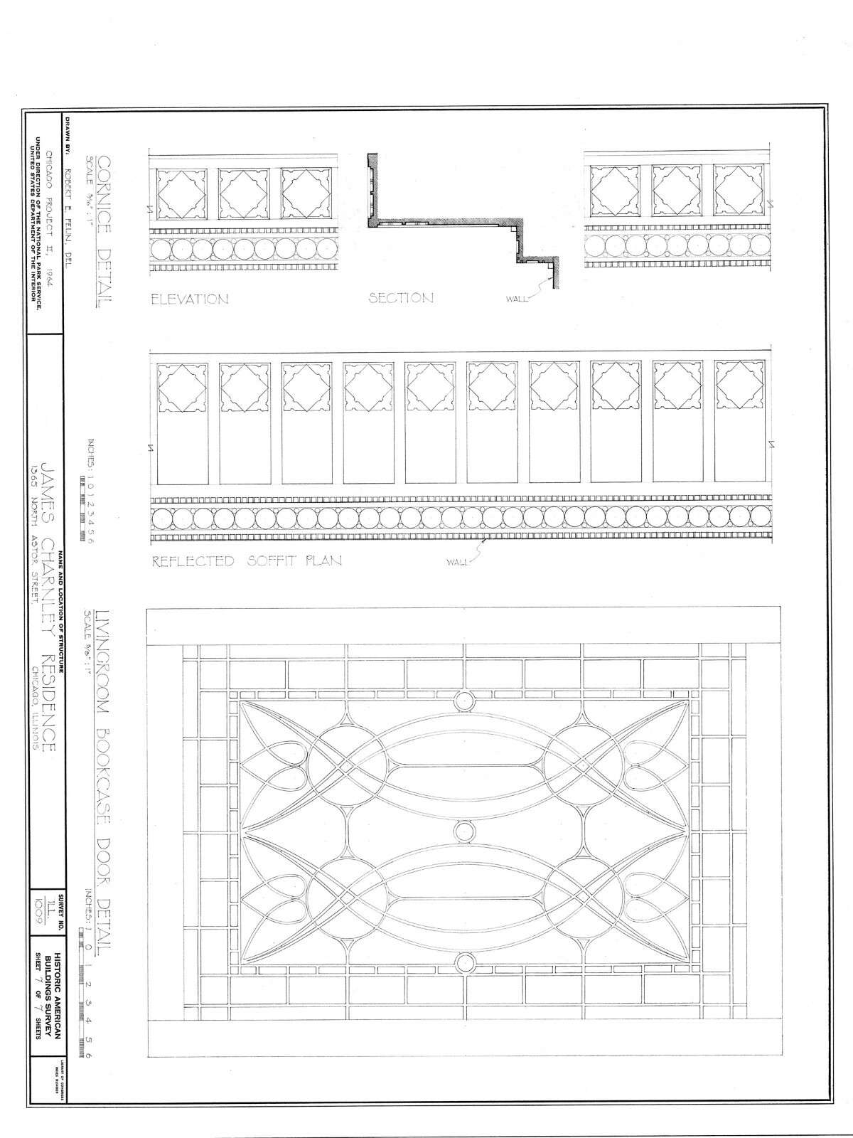 Frank Lloyd Wright Prairie Style home, architectural drawings, Charnley House