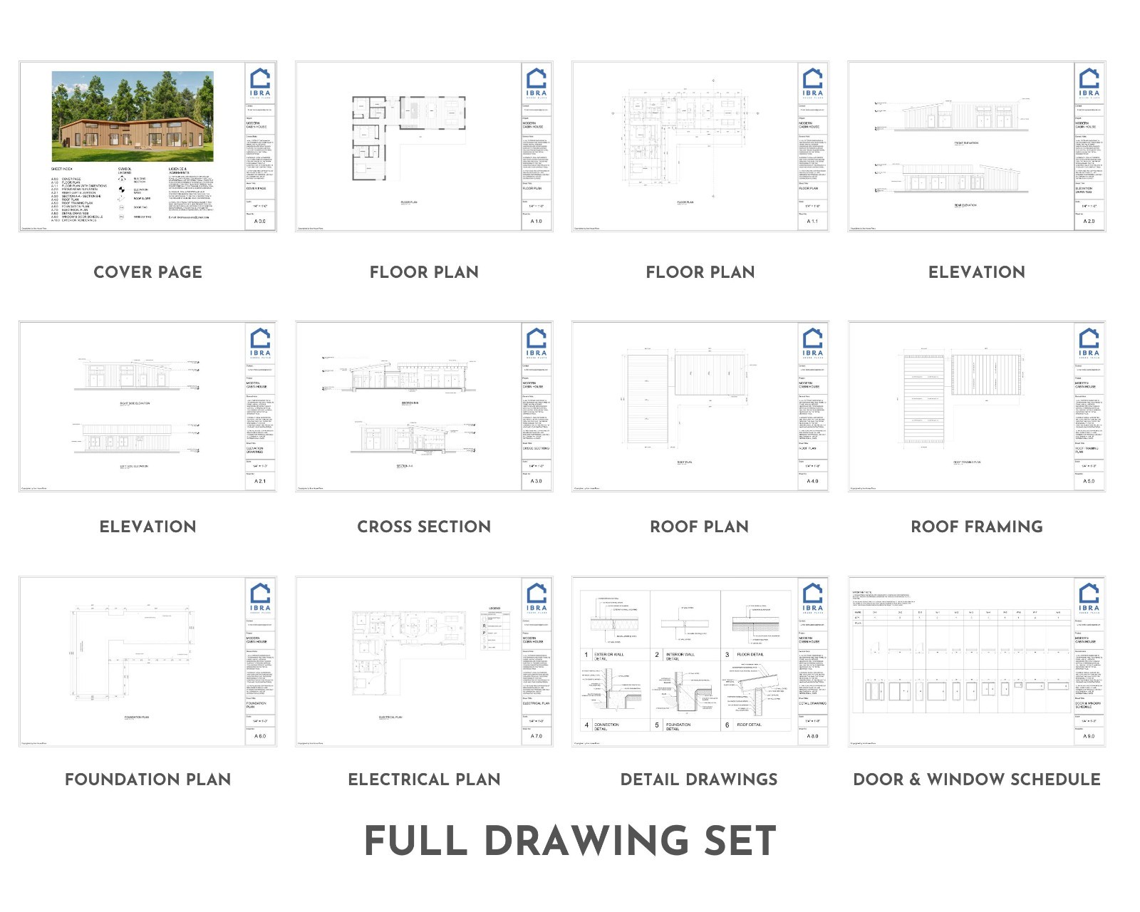Modern Cabin House, L-shape House, 3 Bed 2 Bath, 1600 Sq Ft, Architectural Plans
