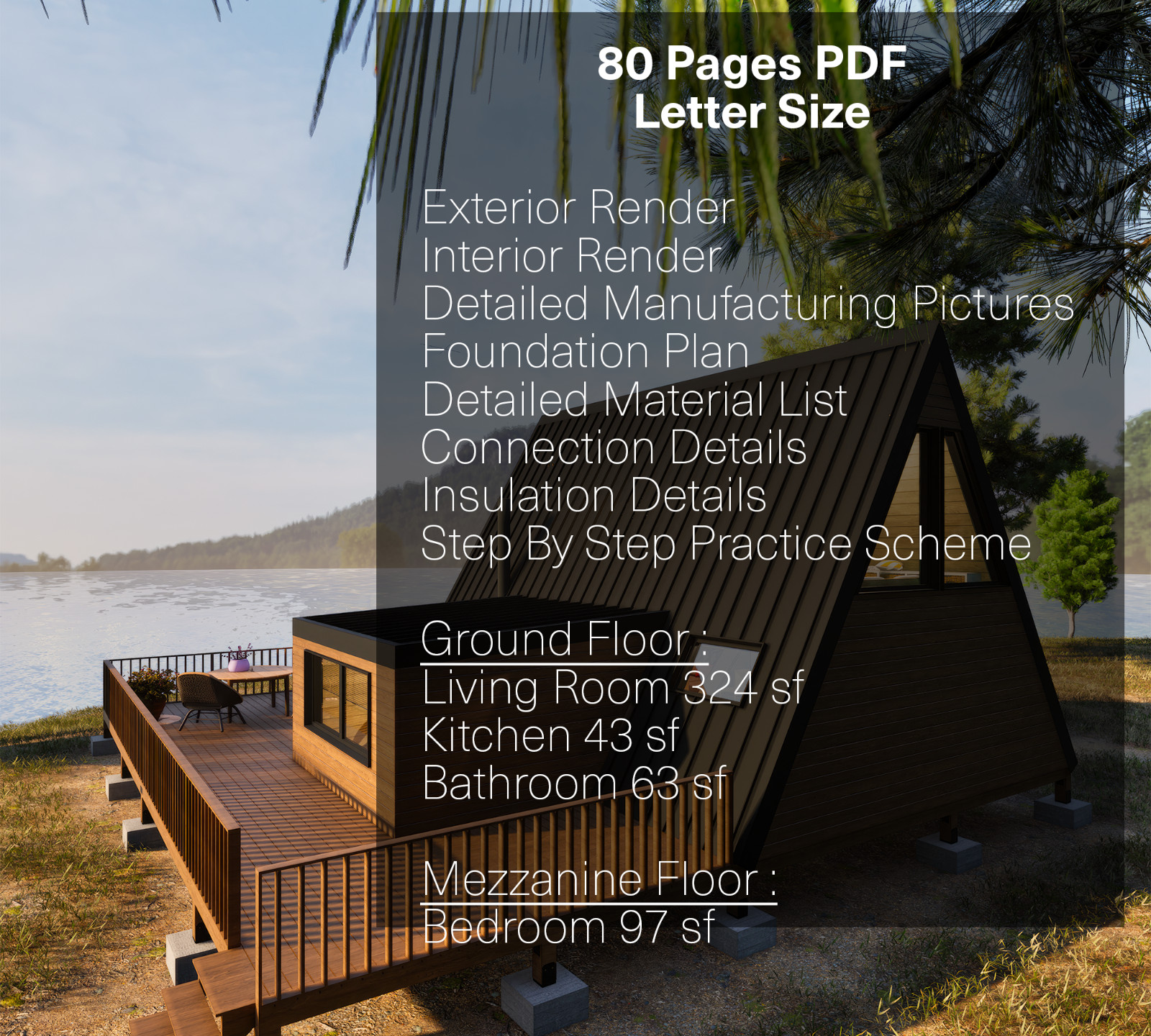 Tiny House Plans, 20’x24′ A Frame House Plans, A Frame Cabin Plans, Hard Copy
