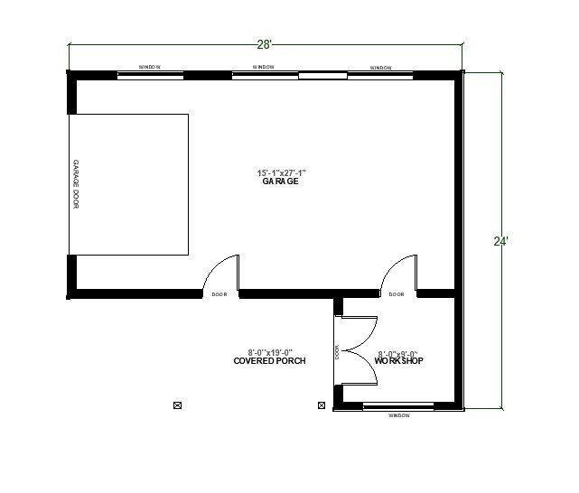 1-Car Modern Detached Garage Plans,24’x28′ Garage Blueprints