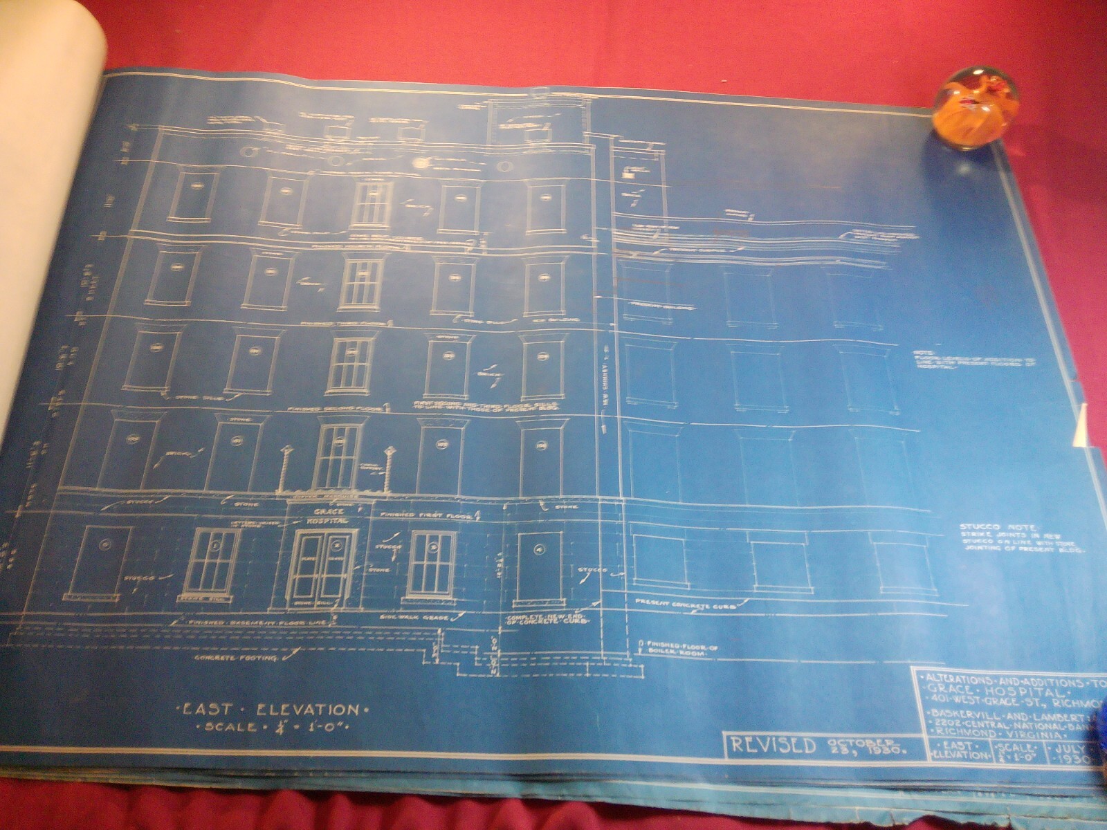 JULY 1930 Baskervill & Lambert Architects Blueprints, Grace Hospital Richmond VA