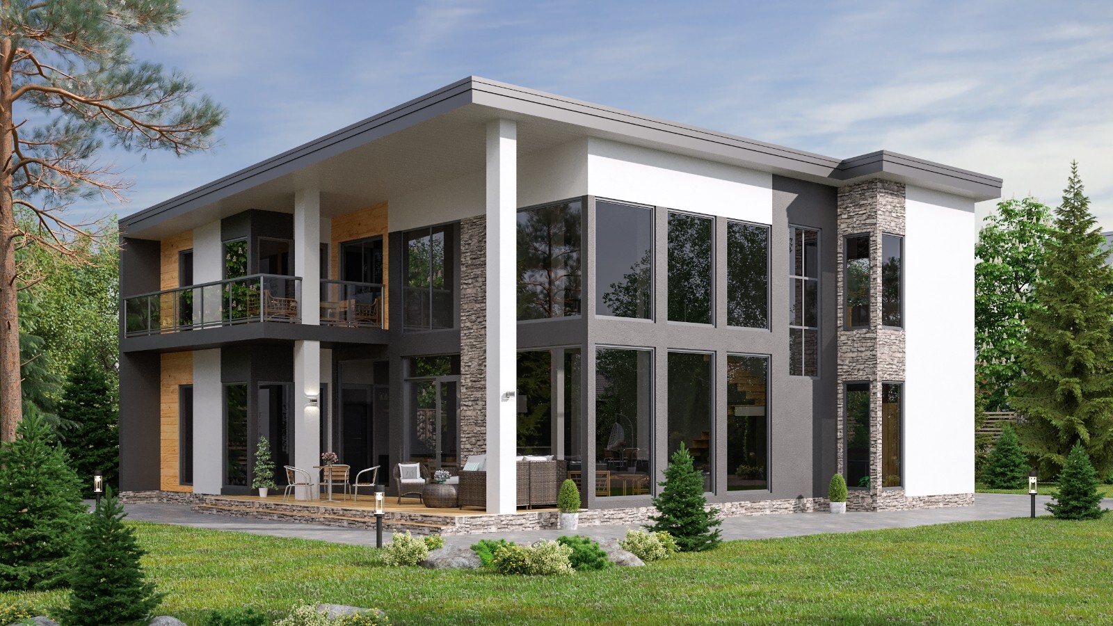 60’x60′ 3 Beds, 3.5 Baths Hi-tech Style Architectural Build Plans PDF.