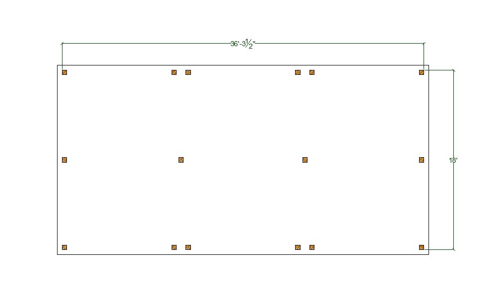 3 Car Carport Plans, Modern 36′-3”x18′ Lean to Pavilion Blueprints