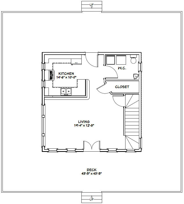 24×24 House — 2 Bedroom — 1.5 Bath 1,038 sq ft — PDF Floor Plan — Model 3H
