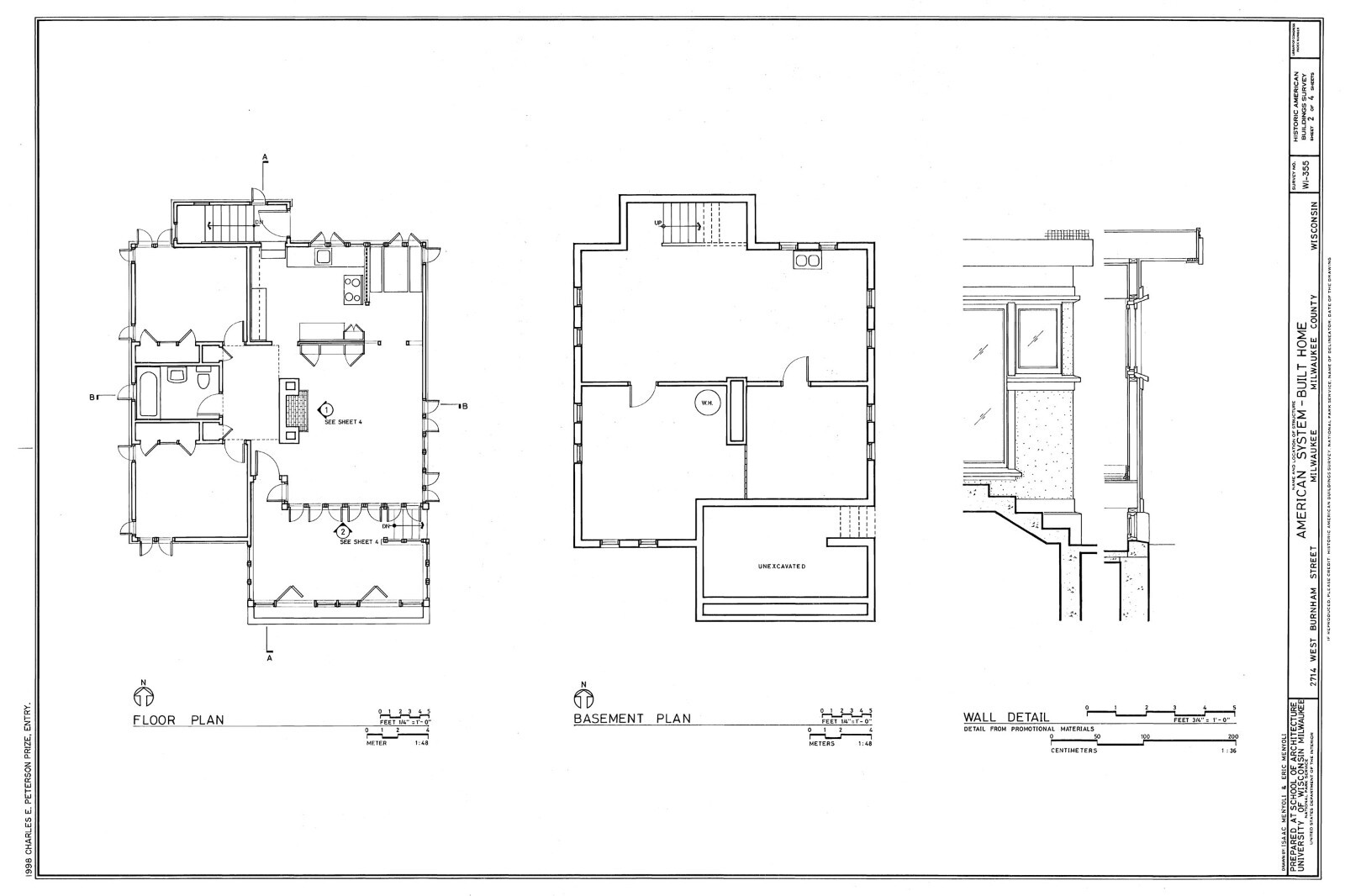 Frank Lloyd Wright, single story house plans, narrow lot, Prairie Style home