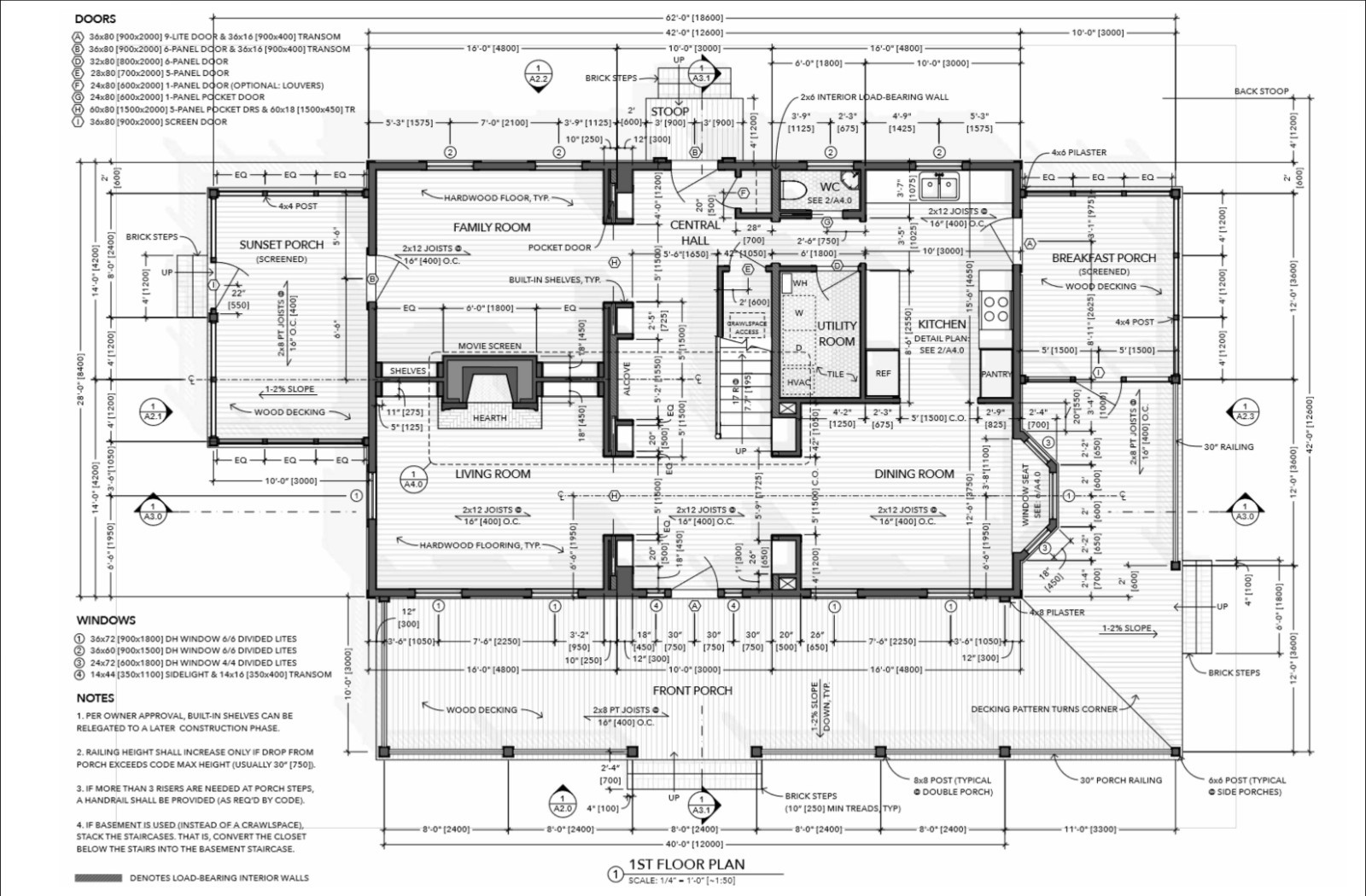 Generic Detailed Farmhouse Plans 42′ x 28′ 3 Bedrooms, 3 Baths, Wood Const.