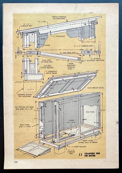 Shed Designs 1961 PLANS Tractor~Lean-to Additions~Collapsible~Storage~Garden