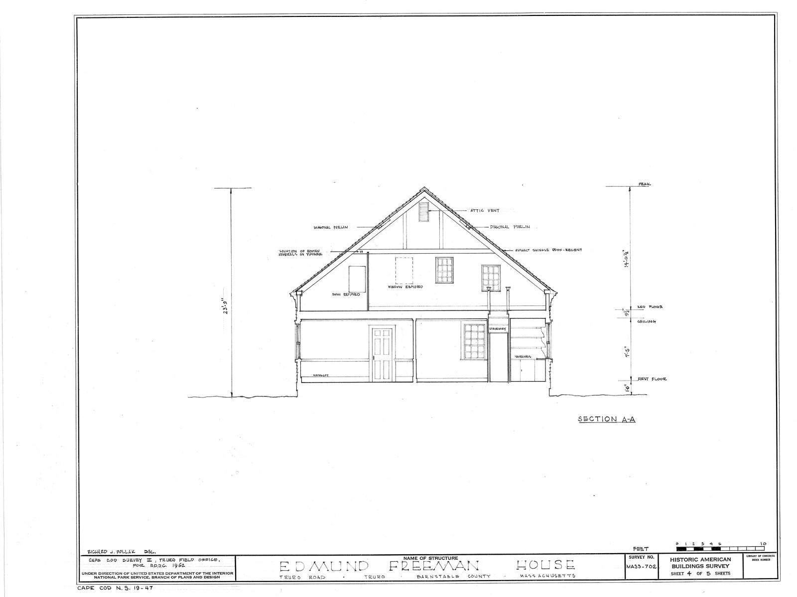 Cape Cod colonial house plan, 1 story w/ attic, side extension
