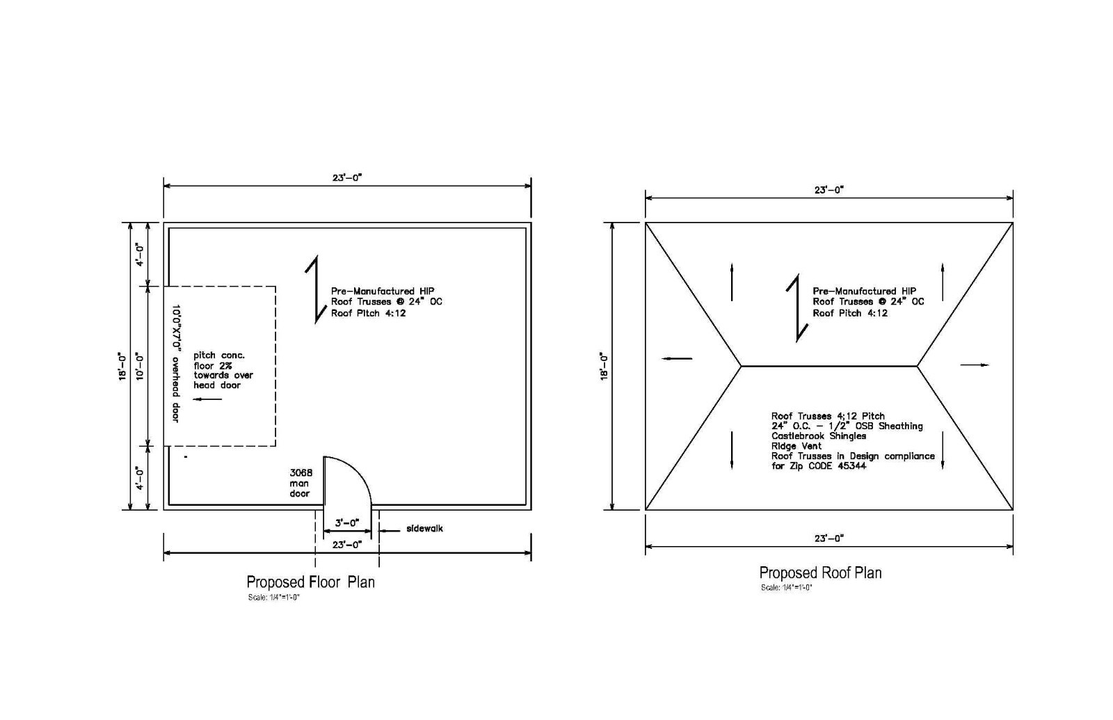 18’X23′- 23’X18′ ONE CAR GARAGE PLANS HIP ROOF GARAGE PLAN 22-1823-HIP-2Z