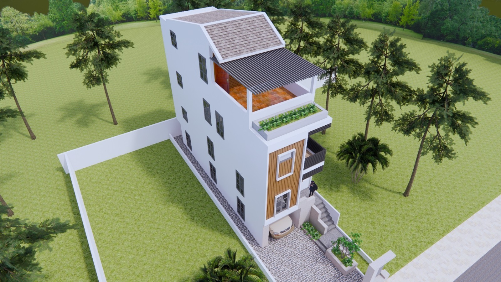 14×45 Feet Small House 4.2×14 Meter 4 Beds 5 Baths Shed Roof PDF + A4 Hard Copy