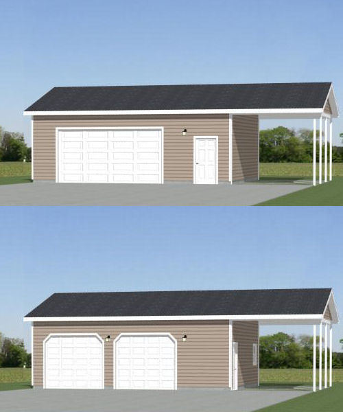 30×24 2-Car Garage with Carport — 720 sqft — PDF Floor Plan — Model 10I