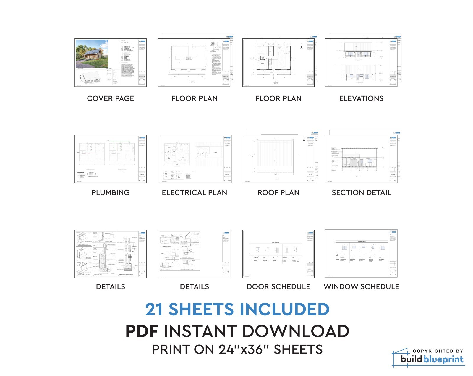 Large Adirondack Cabin w/ Loft Architectural & Construction Plans – PDF Download