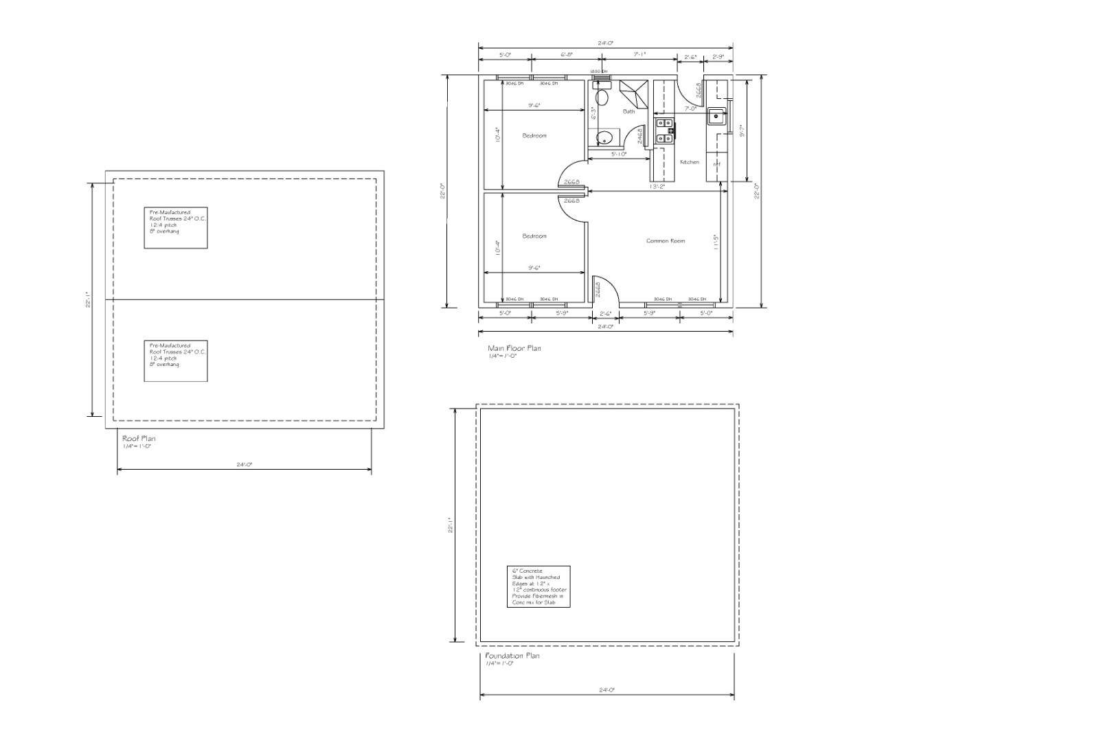 SMALL HOUSE PLAN 22X24 24X22 SMALL HOUSE RANCH GABLE ROOF PLAN # 6029 SH